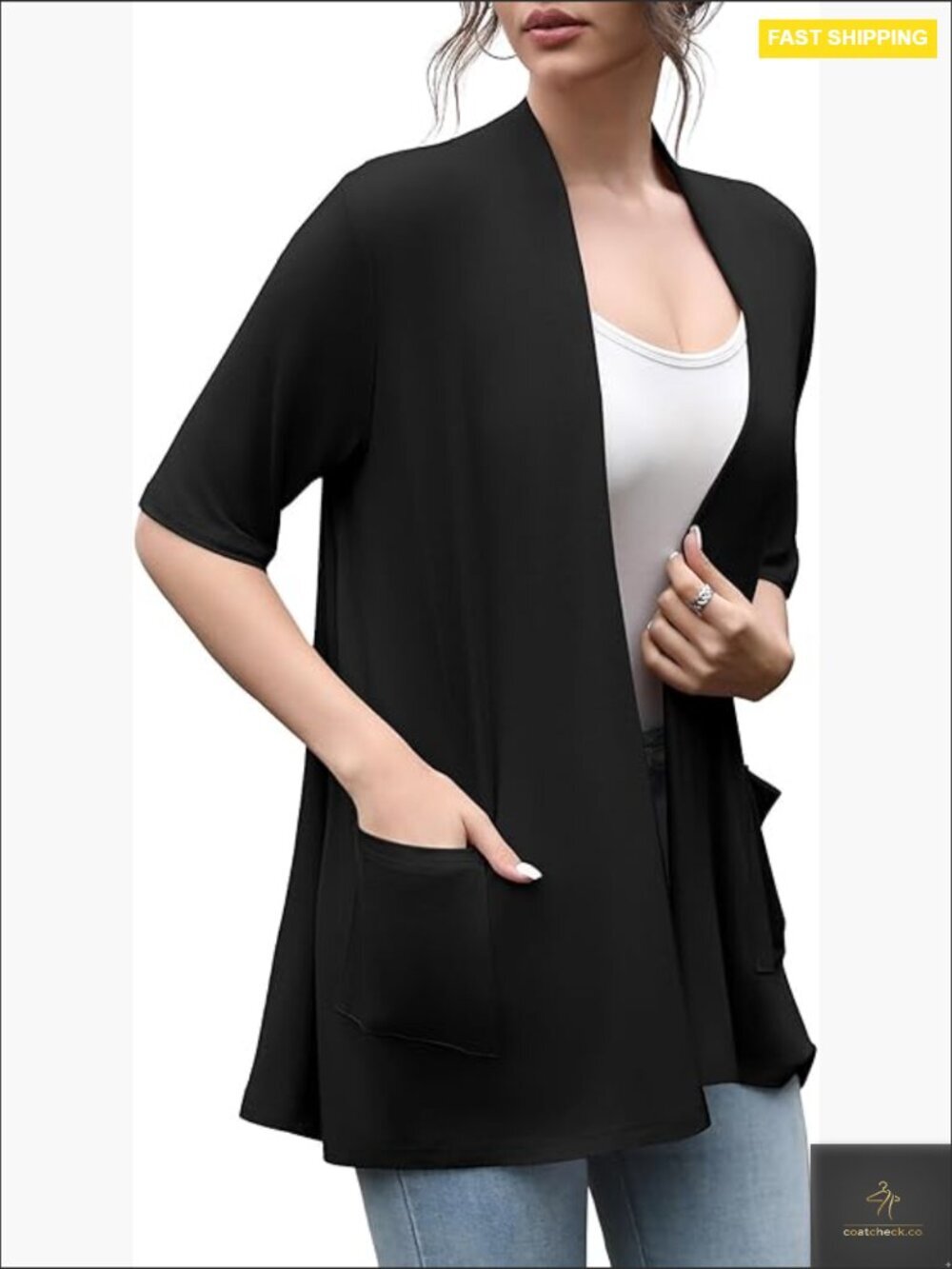 Short Sleeve Open Front Cardigan Casual Loose Lightweight Womens with Pockets